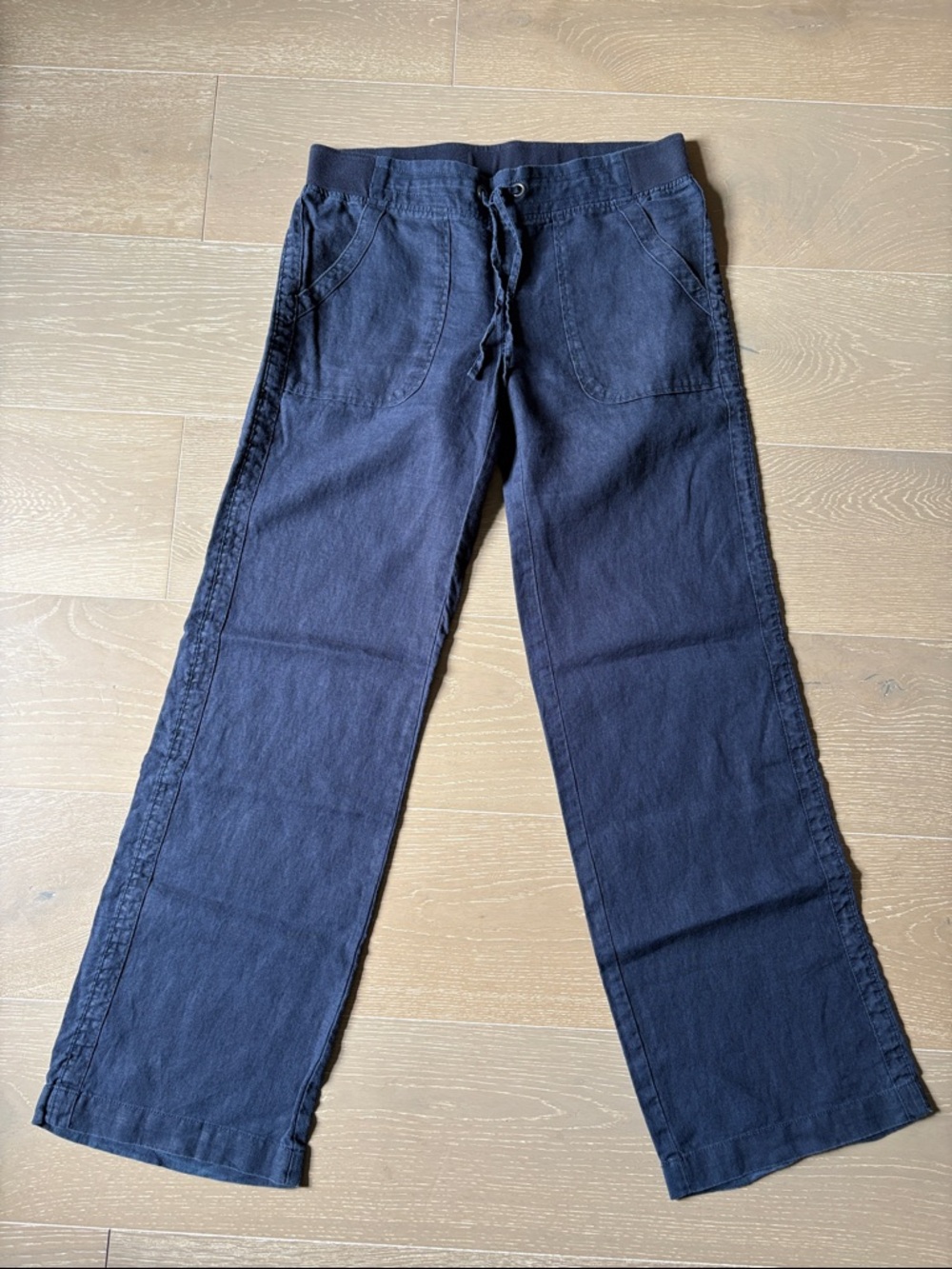 Athleta Relaxed Linen Drawstring Pocket Pants in Washed Navy